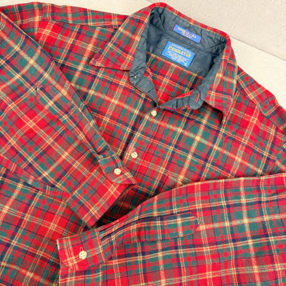 Pendleton Mens Wool Plaid Button Down Shirt MacDougall Tartan Red Green Large
